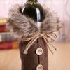 1pc Festive Christmas Wine Bottle Cover with Plush Fur Collar - Polyester, Perfect for Holiday Parties & Home Decor