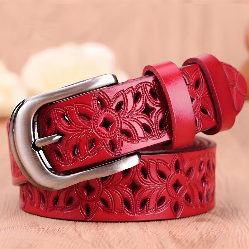 New Fashion Hollow Pattern Belt Ladies Trendy Waistband Genuine Woman Belt Classic Pin Buckle Imitation Leather Strap Skirt