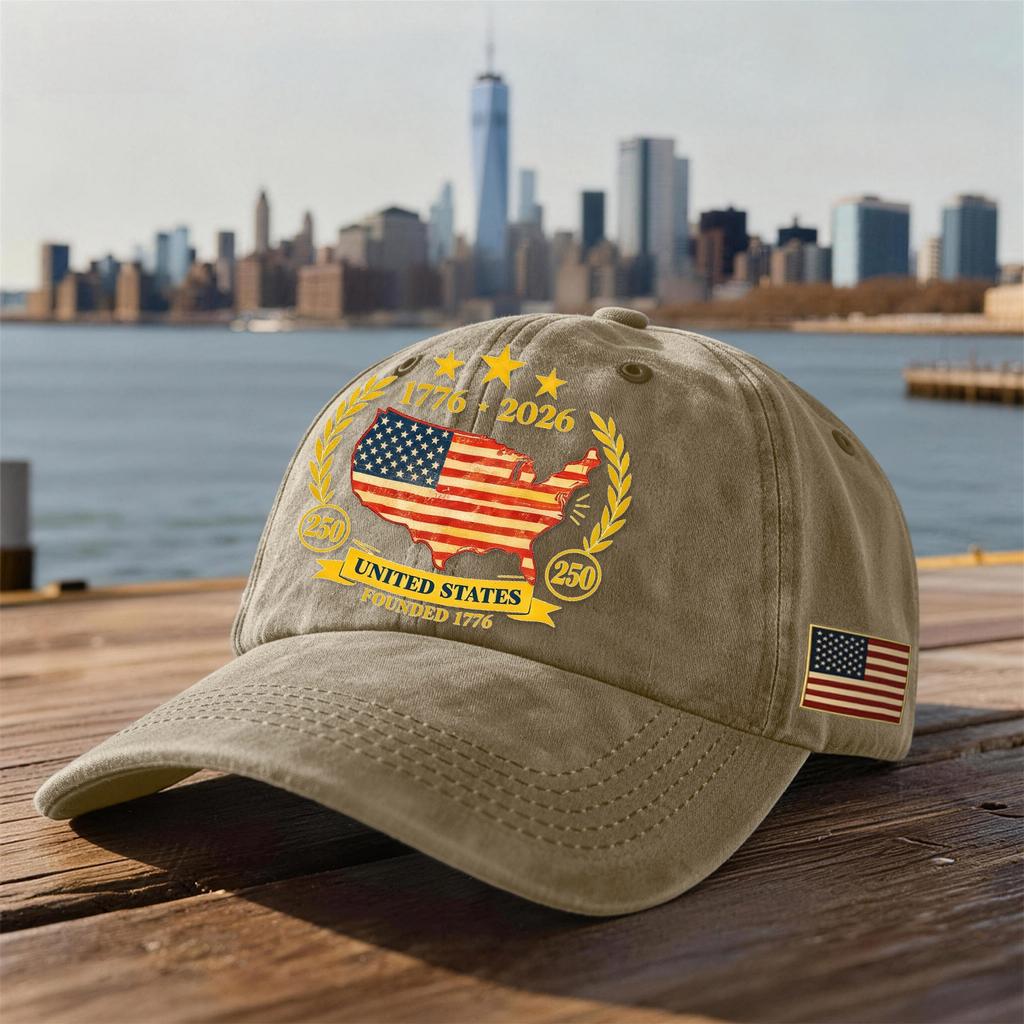 Unisex USA 250th Anniversary Printed Distressed Washed Baseball Cap | Patriotic Vintage Hat For Celebrations