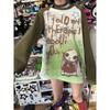 2KWEIRD Y2k Ästhetisches Langarm-T-Shirt Damen Punk Buchstaben Batik Cartoon Print Locker Grafik-T-Shirt Paar Fee Grunge Tee