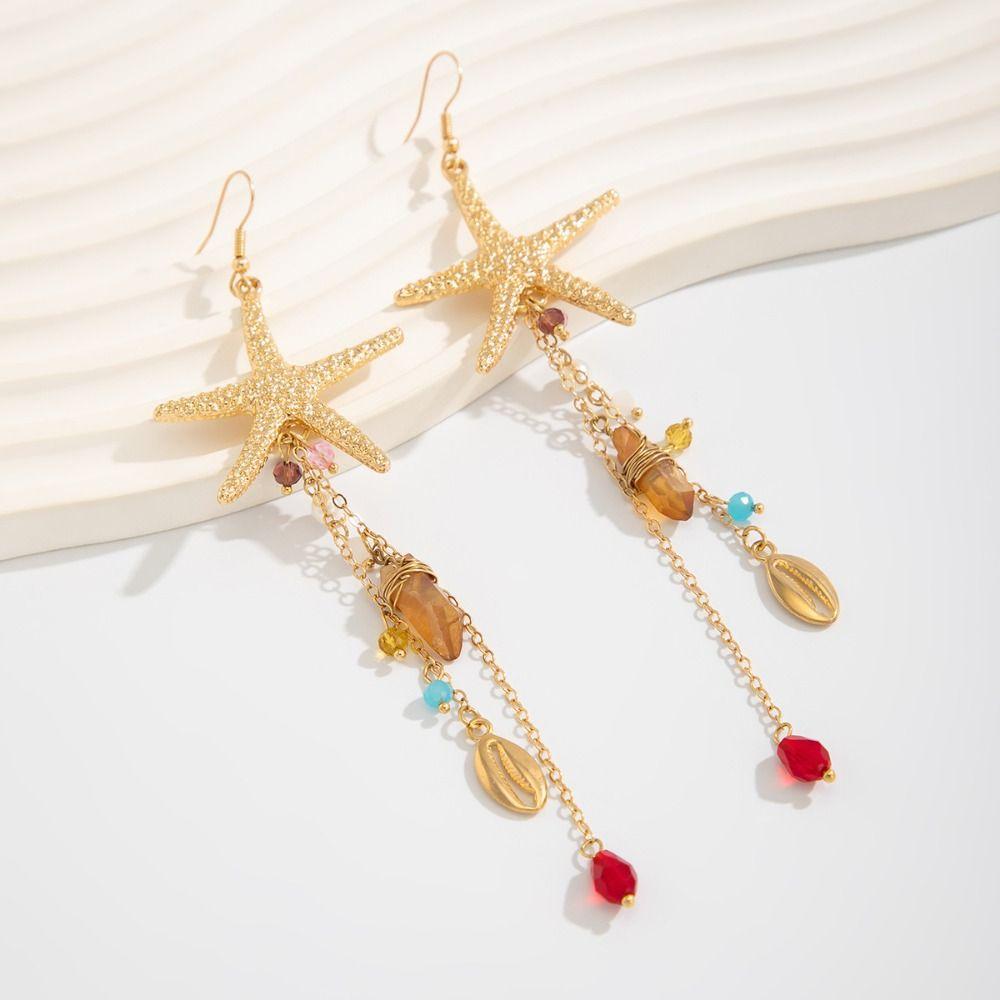Beads Jellyfish Drop Earrings Tassel Beach Marine Style Earrings Starfish Stud Earrings  Party