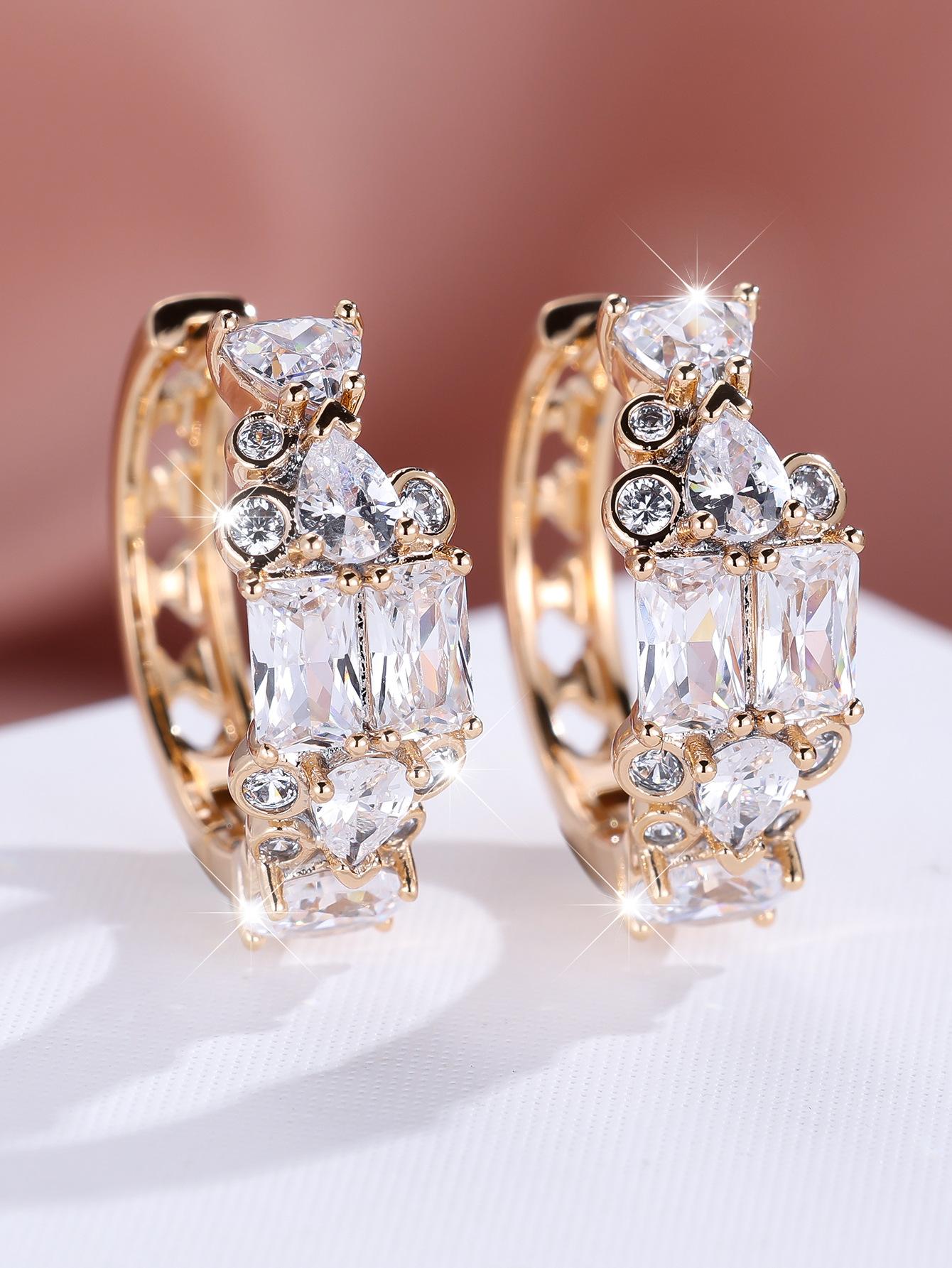 Explosive geometric color zircon ear buckle women s wind rectangle exquisite women s earrings jewelry
