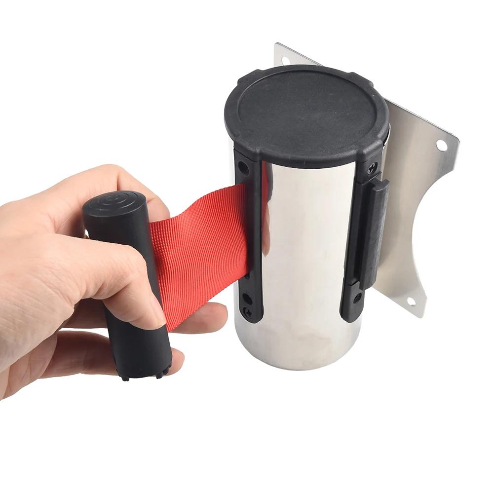 1set Retractable Tape Stainless Stanchion Queue Barrier Strip Wall Mount Crowd Control Retractable Strip Guardrail Cordon Line