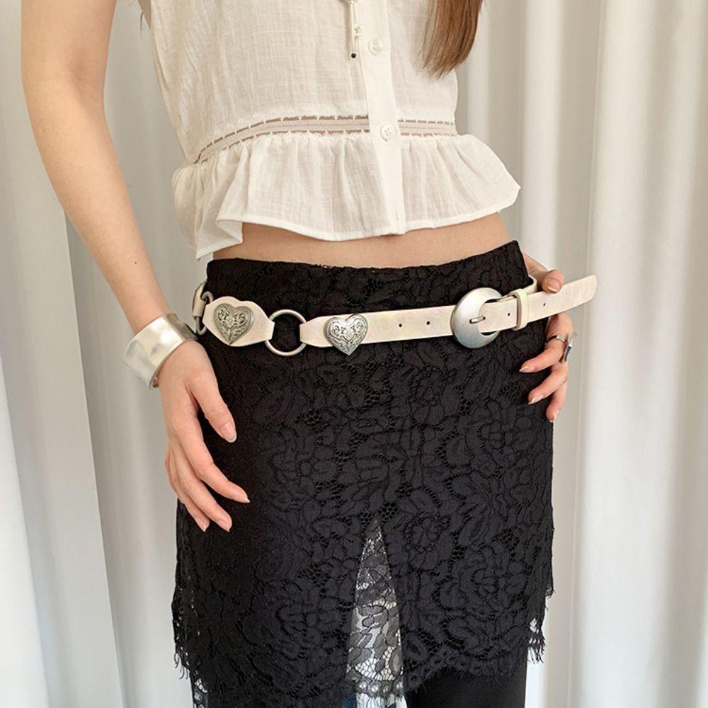 Metal Heart Rivet Belts Round Ethnic Style Waistband Punk Western Style Cowboy Belts  Women