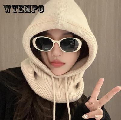 Women's Fleece Lined Beanie with Earflap, Knitted Winter Hat with Scarf and Earmuffs, Soft and Warm Fabric