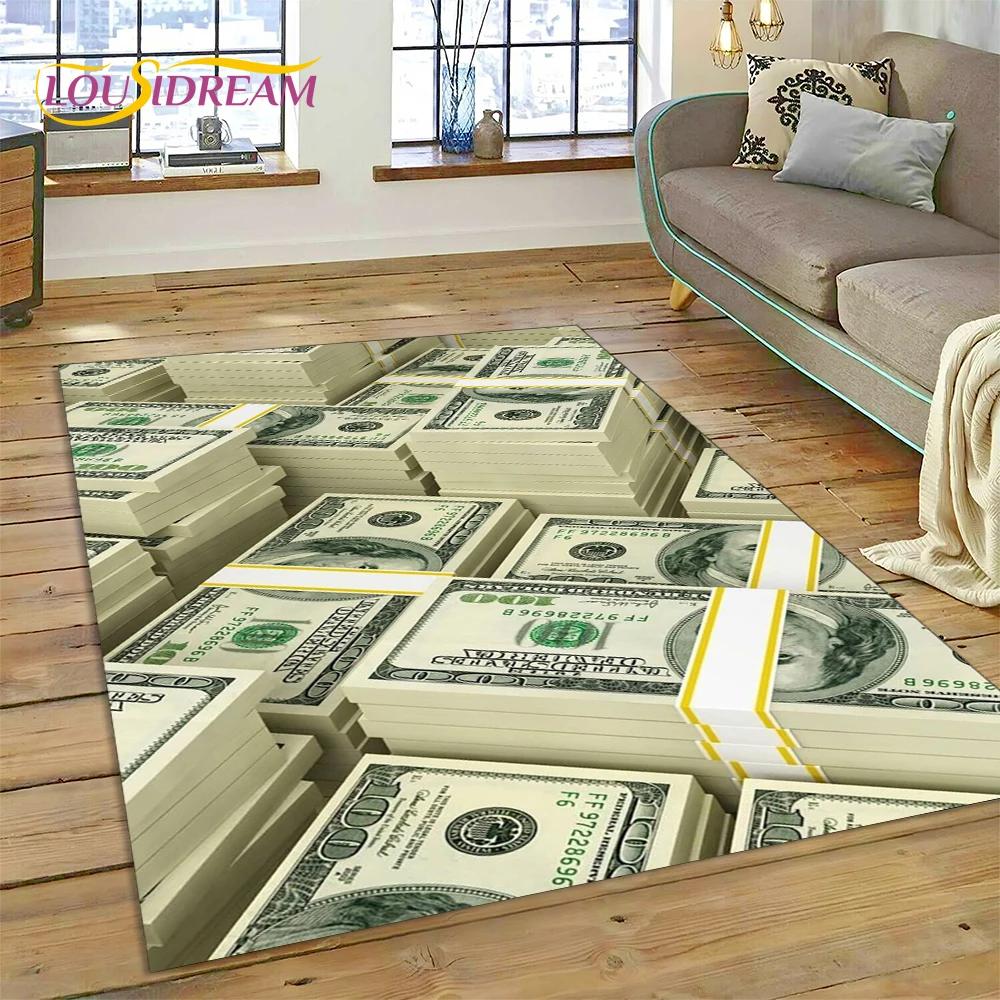 דולר אירו פאונד כסף עשיר שטיח אזור מצויר, שטיח שטיח לסלון ביתי חדר שינה ספה קישוט שטיחון כניסה, שטיח רצפה מונע החלקה לילדים