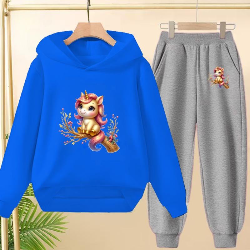 Cute Printed Hooded Sportswear Sets and Casual Sportswear Pants for Autumn and Winter Are Suitable for Boys and Girls Aged 3to12