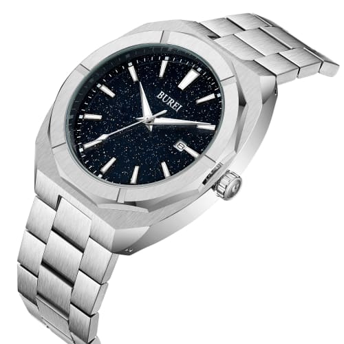 BUREI Men's Analog Quartz Watch, Simple Design, Waterproof, Black, Popular, Stylish, for Gentlemen, Business, Casual, Luminous, Watch T