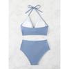Black Ribbed Twist Front High Waist Bikini Set Halter Two Piece Swimsuit