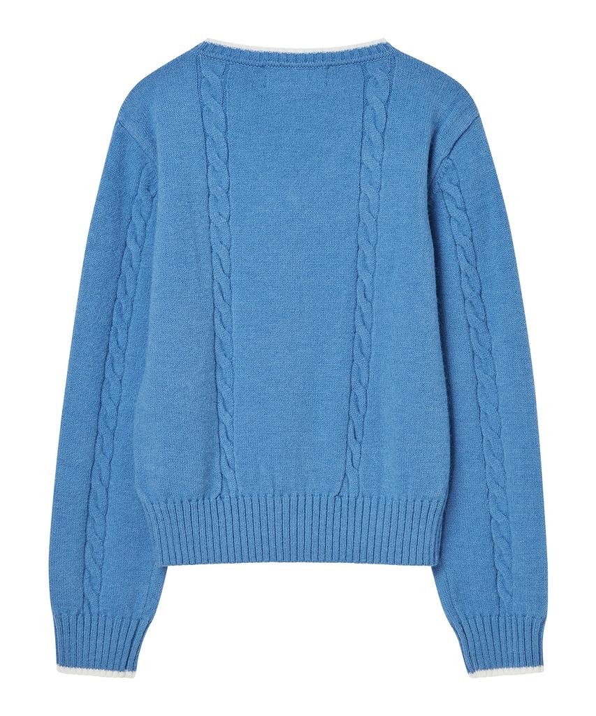 DELICCENT V-Neck Cozy Cable Pullover [Blue]