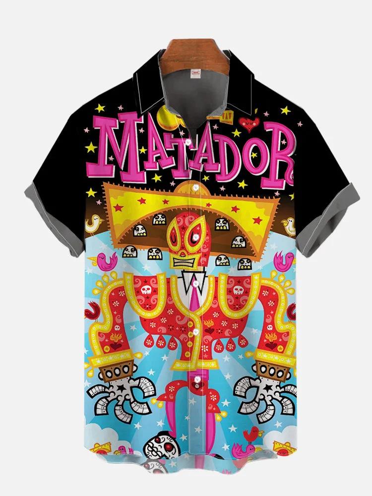 Hawaiian Men's Shirt Mexican Mask Pattern Tops Summer New Fashion Casual Beach Down Button Shirt Casual holiday clothing