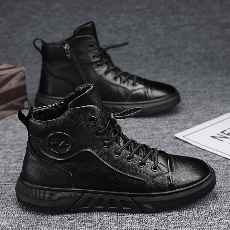 High-top winter velvet warm labor insurance cotton shoes black casual Martin leather shoes