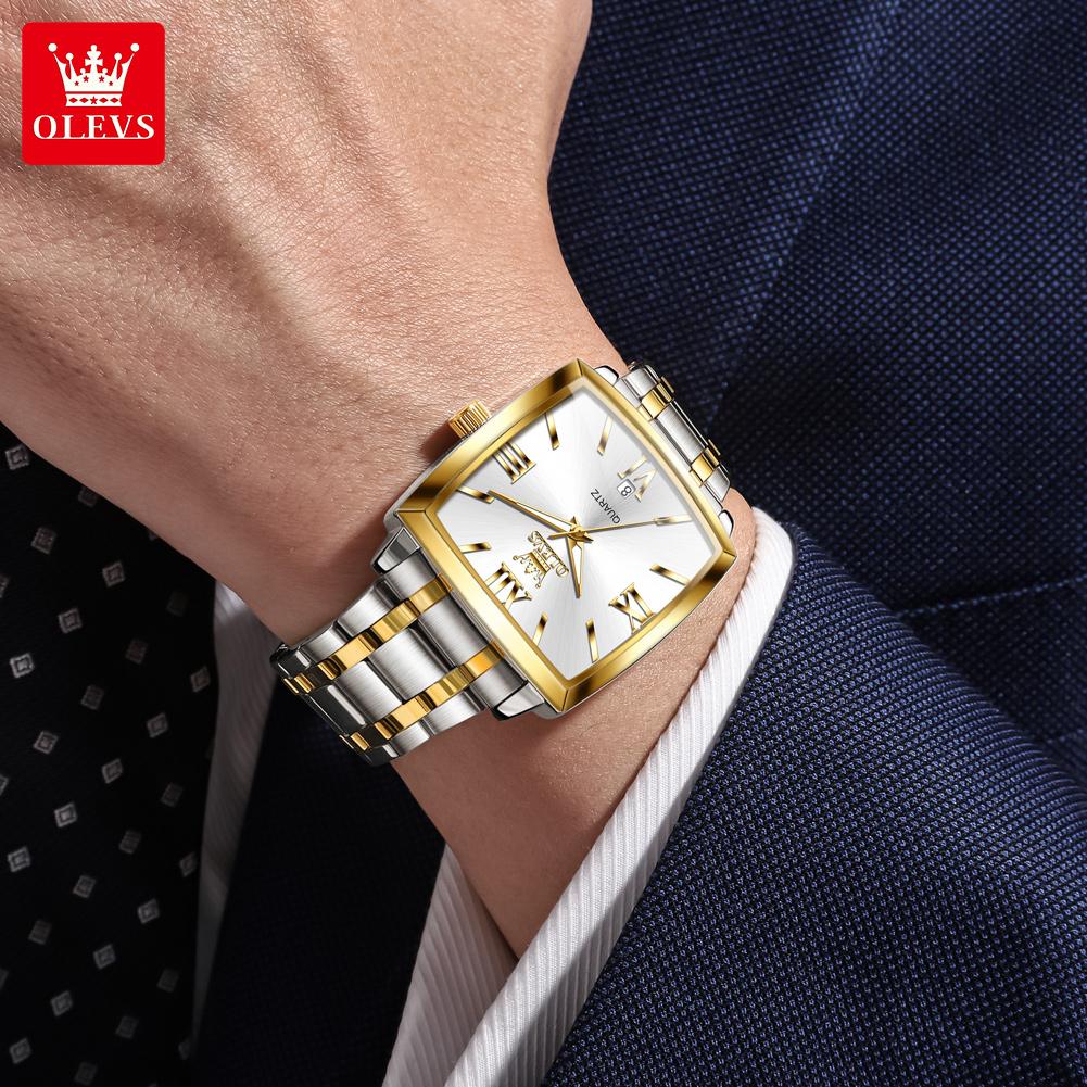 OLEVS Mens Watch Simple Original Brand Quartz Watch Waterproof Luminous Square Watch Automatic Date Watch For Man Gifts