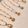 Handmade Weave Imitation Pearl Geometric Sun Shell Pendant Stainless Steel Necklace Mini Sea Turtle Short Choker Elegant Jewelry