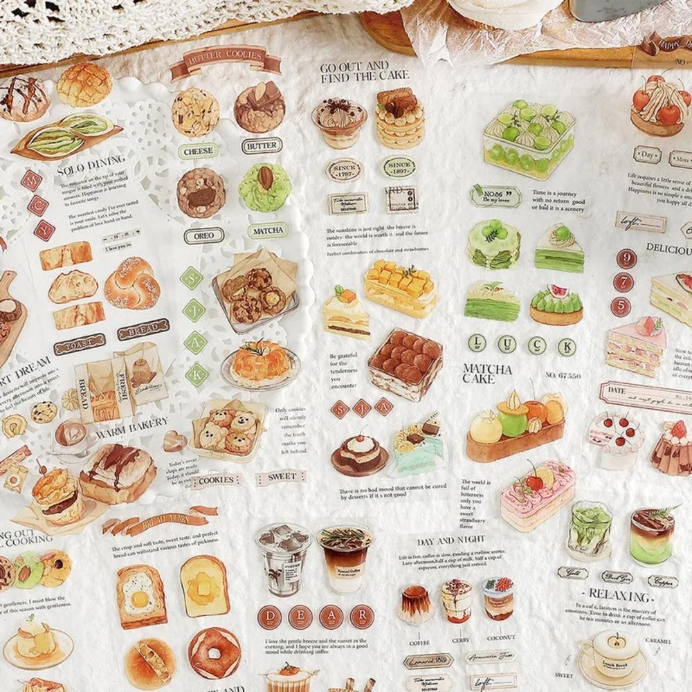 3 Sheets/pack Bread Ice Cream And Coffee Stickers Yummy Food Transparent PET Stickers for Scrapbooking Embellishments