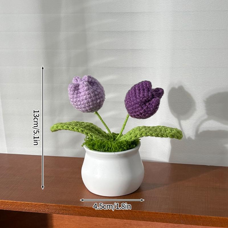 Artificial Flowers Potted Crochet Flower Ornament Desk Accessories Room Decoration Home Decor Holiday Gifts