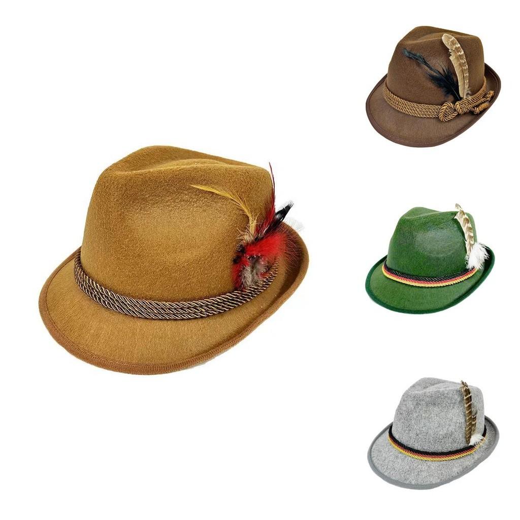 Beer Festival Jazz Hat Costume Prop For Oktoberfest Celebrations With Feather