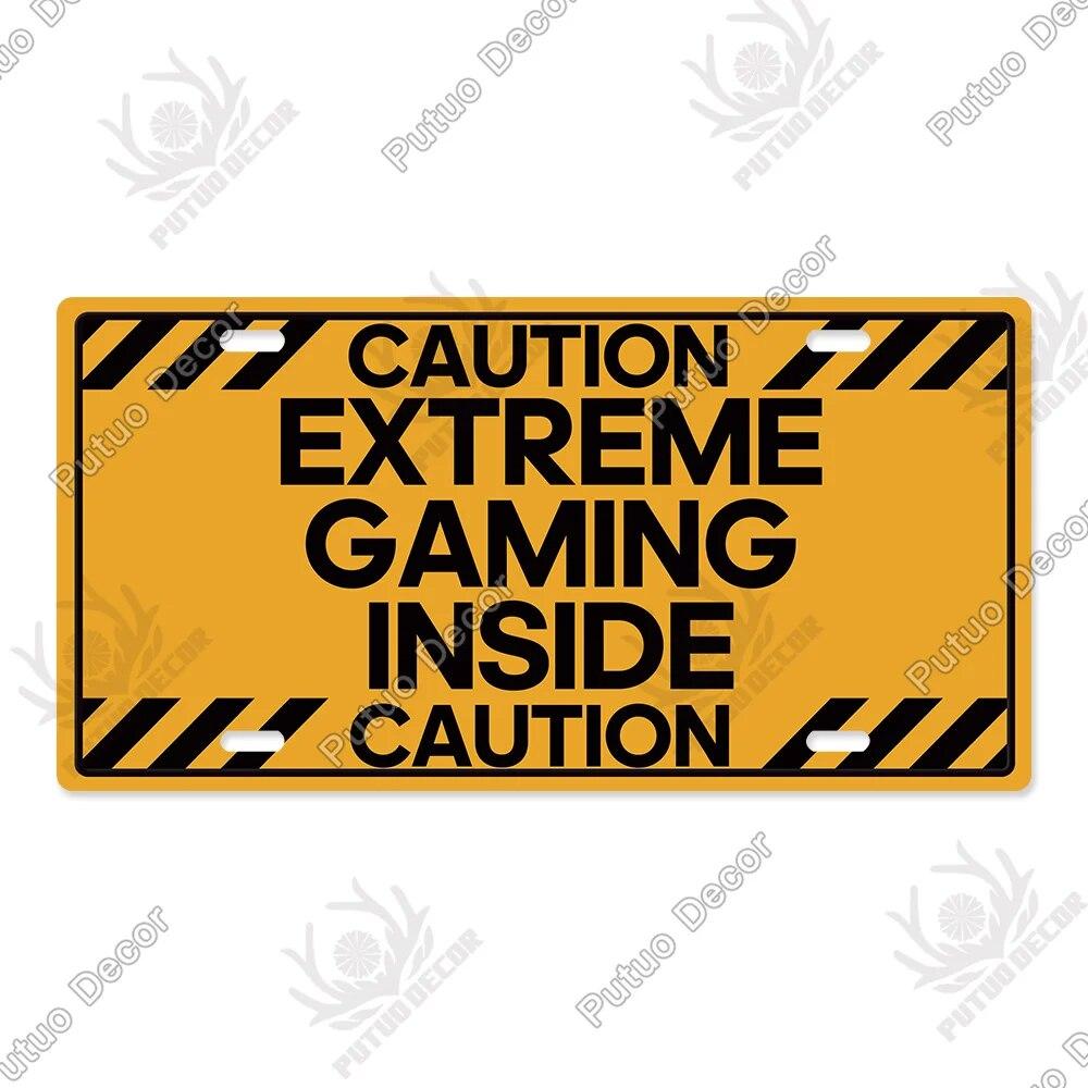 Putuo Decor Warning  Game Zone Tin Sign License Plate Plaque Metal Vintage Poster for Man Cave Pub Club Park Wall Art Decor