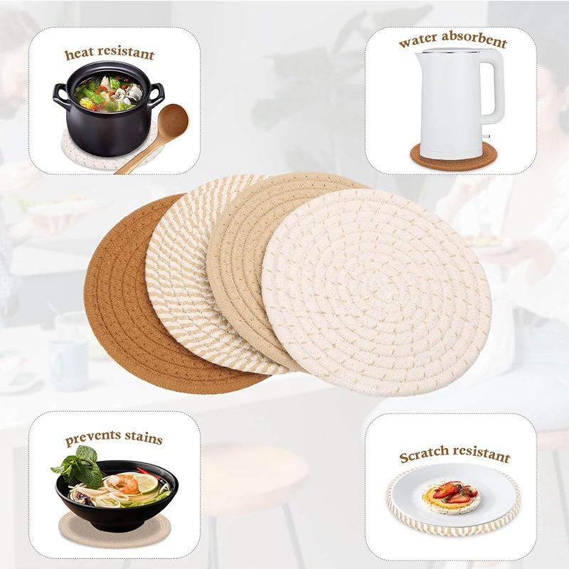 Bohemian Style Cotton Rope Woven Placemat Household Thick Insulated Coaster Hand Woven Cotton Linen Coaster with Storage Rack