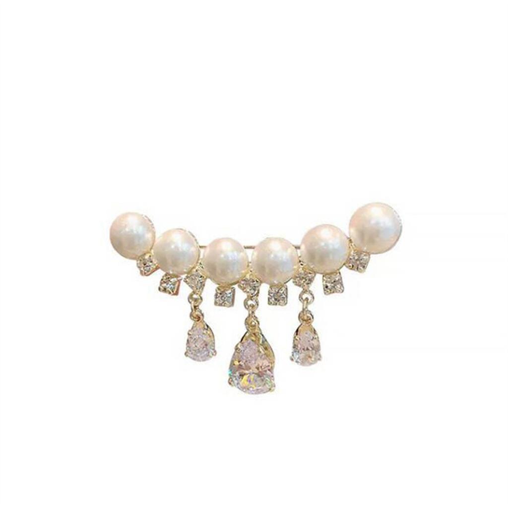 Rinhoo Fashion Imitation Pearl Zircon Tassel Safety Pins For Women Simple Snowflake Flower Brooch Bouquet Clothes Badges Jewelry
