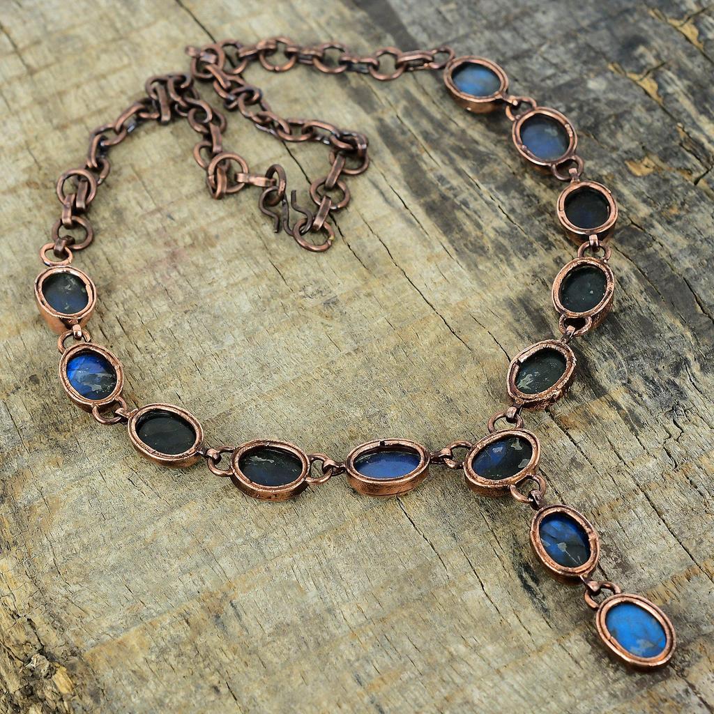 Labradorite necklace electroformed copper adjustable chain necklace labradorite gemstone jewelry handmade necklace copper jewelry for gifts