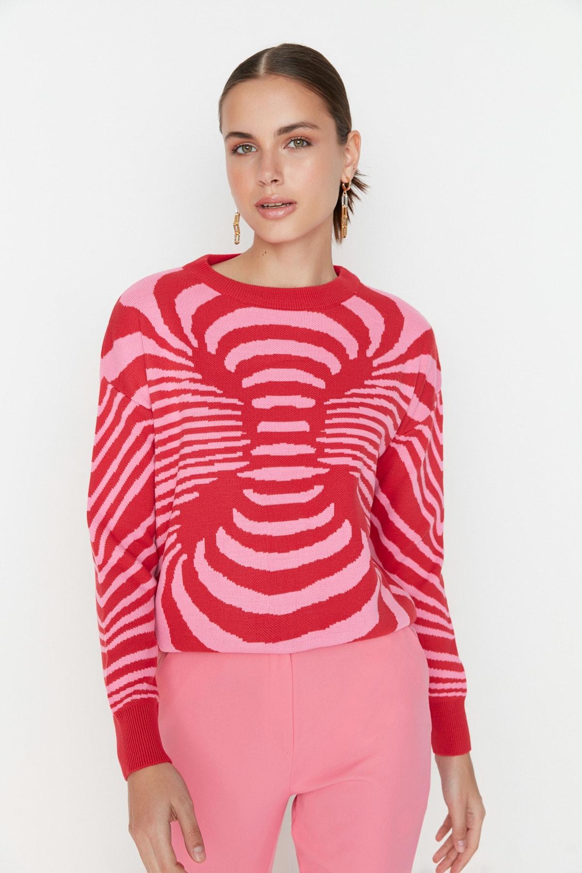 

Жаккардовый трикотажный свитер с цветком граната TWOAW23KZ00508