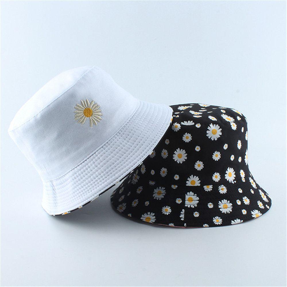 Women Men Casual Outdoor Sunscreen Sun Hat Double-Sided Bucket Hat Daisies Fisherman Cap Foldable