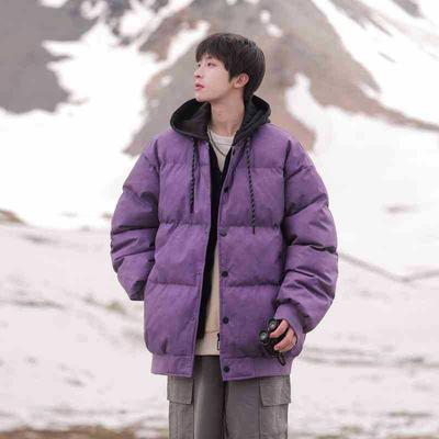 American Fake Two-piece Hooded Cotton-padded Jacket for Men's Winter Thickened Warm Cotton-padded Jacket and Cold-proof Jacket for Teenagers
