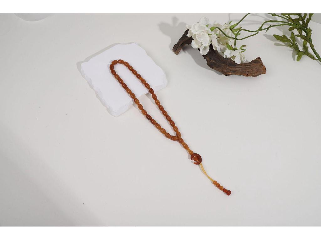 Hand-Knotted Crystal Tasbih: 33 Imitation Amber Beads Bracelet with Star and Moon Charm