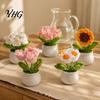 Crochet Flower Decor Handmade Potted Decoration, Knit Artificial Sunflower Desktop Handwoven Woolen Flowers Decor, Gift for Women, Mom, Teacher,
