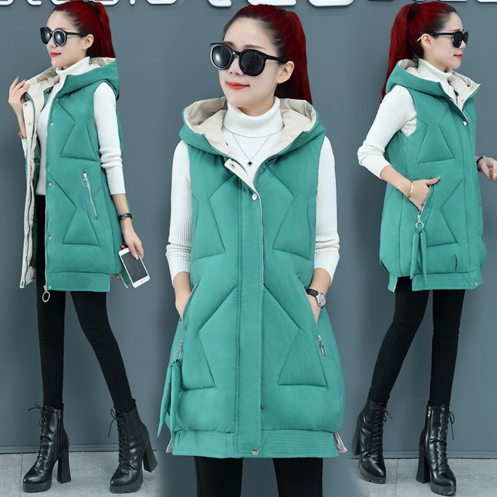 New Women's Mid-Long Padded Vest Jacket, Winter Warm Down Cotton Waistcoat Outerwear For Women