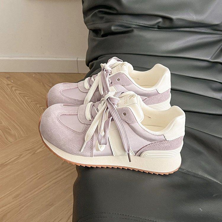 Soft Leather Version 2025 New Spring German Training Sports Running Casual Versatile Women's Thick Sole Lightweight Round Head Dad Forrest Gump Shoes
