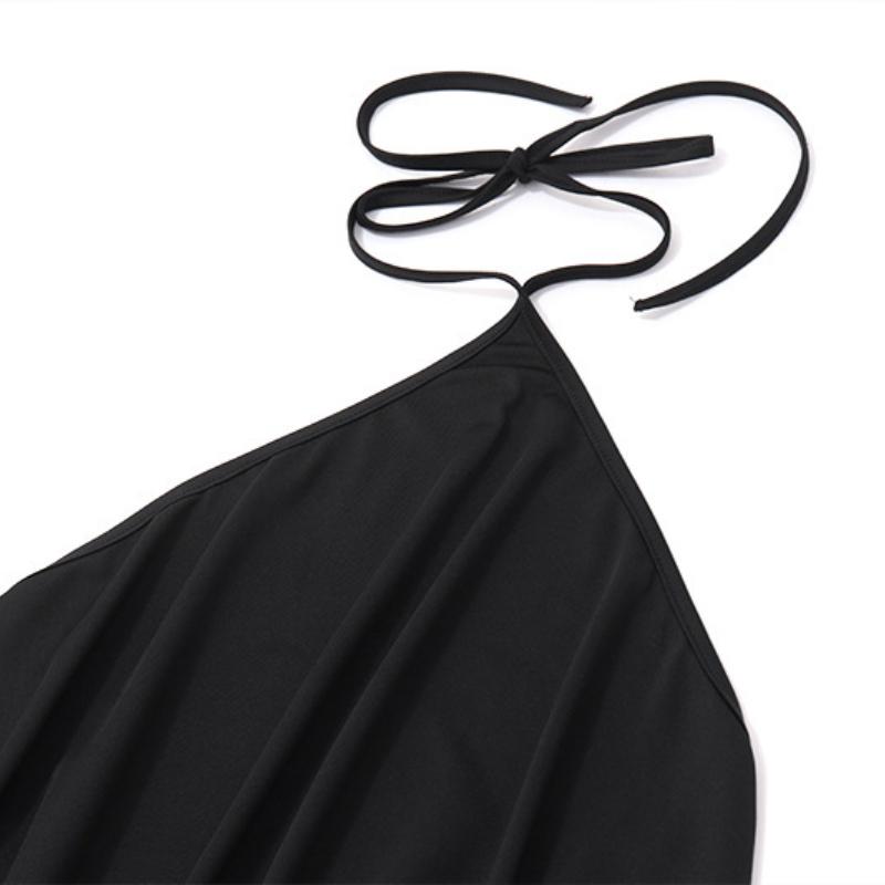 European and American summer women's sexy one shoulder backless solid color hanging neck dress