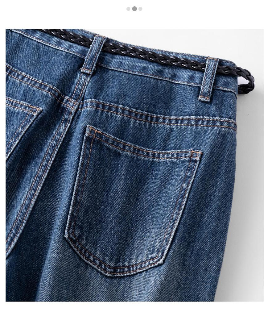 Trendy Autumn 2025 Women's High-Waisted Wide-Leg Jeans with Ribbons - Slimming, Versatile Korean Style.