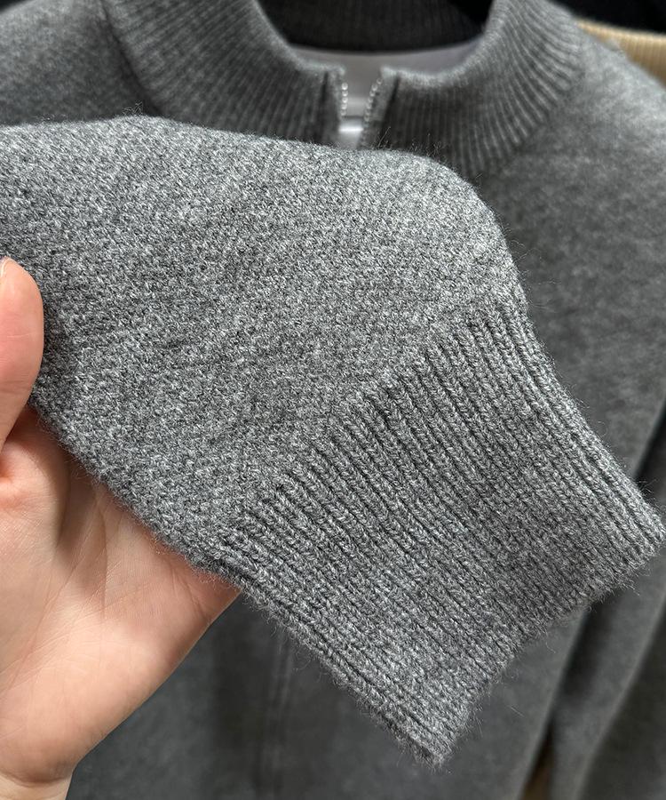 Men's Versatile Solid Color Cardigan: Thickened Knit Sweater with Stand Collar and Zipper for Spring and Autumn
