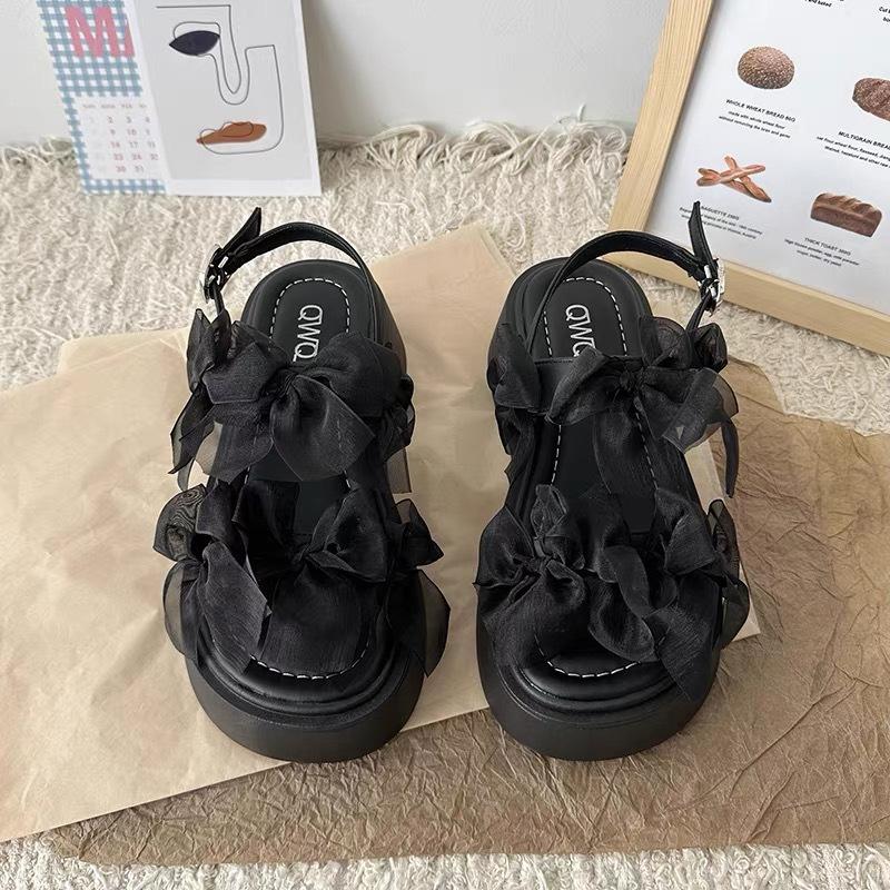 

Platform sandals women s summer 2024 new bow French retro casual skirt Roman beach shoes 40 чорний
