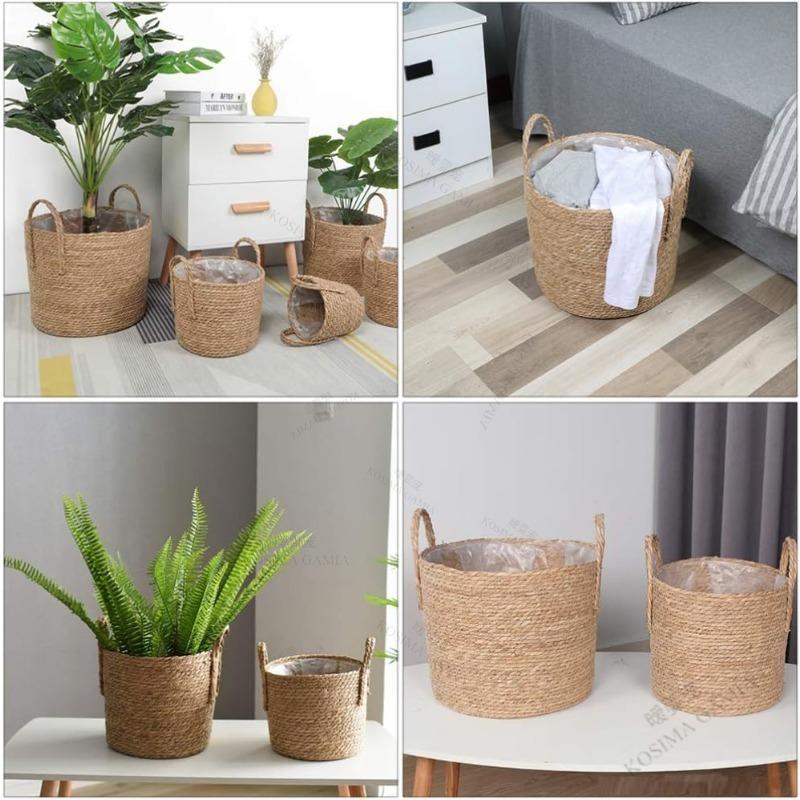 Hand Woven Extra Large Straw Flower Pot Nordic Seaweed Storage Basket Potted Green Plant Floor Indoor Anti-fade Long-lasting