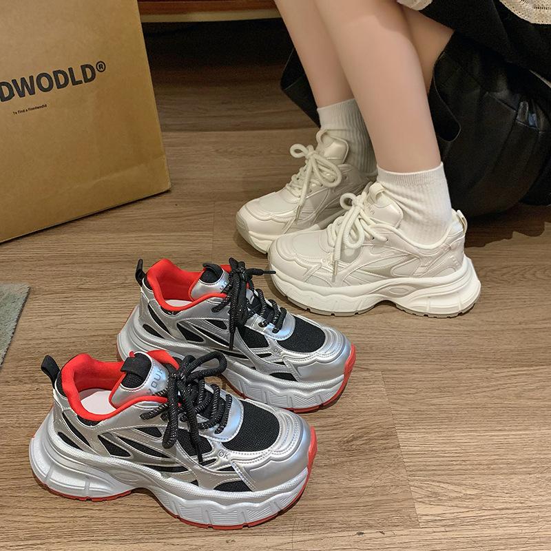 Mesh-Plateau-Dad-Schuhe Damen 2025 Frühling neu kleiner Mann Höhenzunahme vielseitige Lauf-Sport-Freizeitschuhe Tide