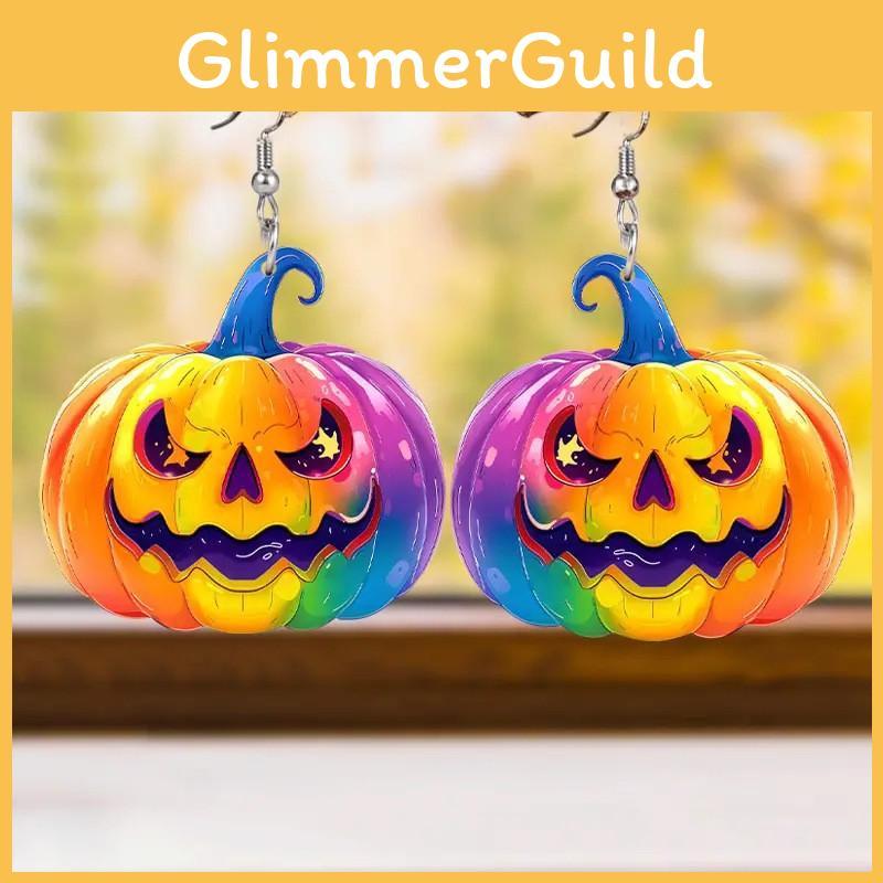 Creative Halloween Themed Colorful Pumpkin Pattern Women Acrylic Earrings For Unisex Casual Wear