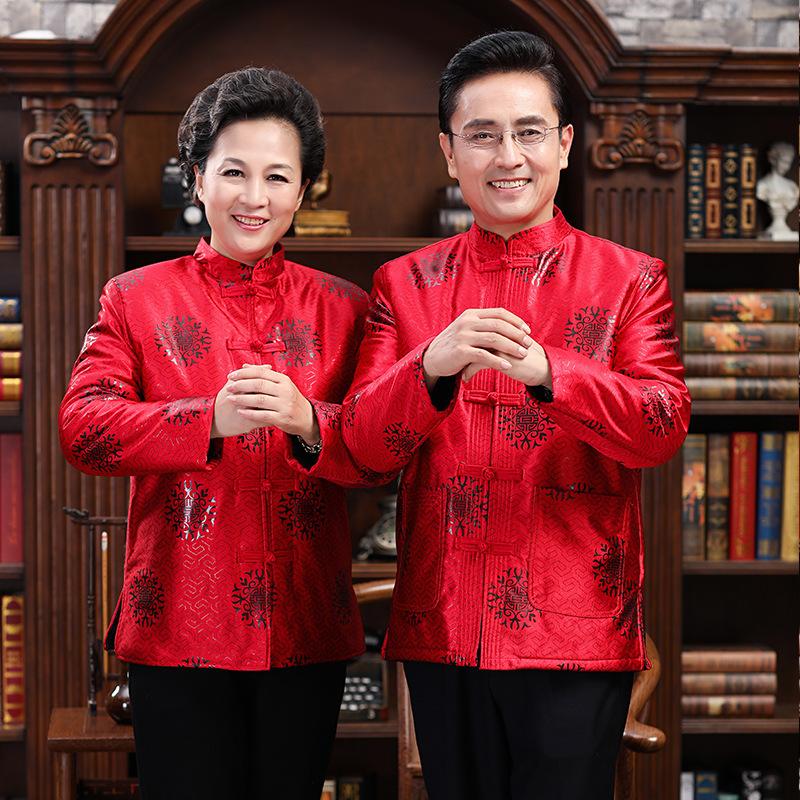 Men and Women Couples Spring and Autumn Comfortable Dresses, Chinese Style Retro Middle-aged and Elderly Long-sleeved Shirts