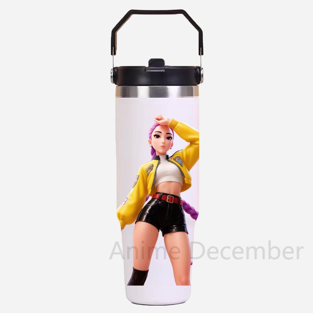 30Oz Anime K-Pop American Simple Solid Color Stainless Steel Thermos Portable Car Easy To Carry Water Cup Thermal Insulation Cold Ice Cup