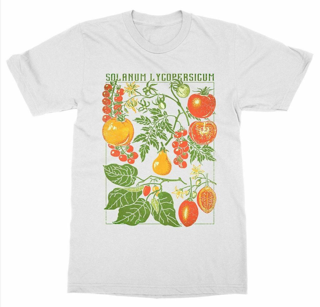 T-shirt in Cotone a Maniche Corte con Scollo a O e Stampa di Pomodori Giardino Botanico Stampa di Piante Arte Botanica Fioritura Frutto Fiore Crescere T-shirt Nuova
