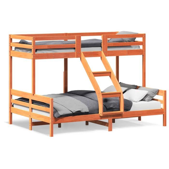 VidaXL Lit superposé 80x200/140x200 cm cire marron bois de pin massif, lit, cadre de lit, lit loft, meubles de chambre 3207168