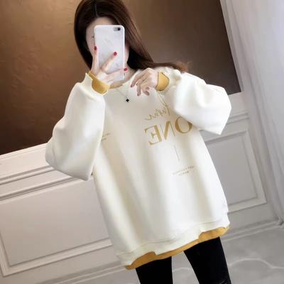Autumn and Winter Women's Fake Two-piece Sweatshirt  New Loose Lazy Style Velvet Thickened Top Jacket