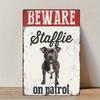 1pc Vintage Metal Sign Beware of Patrolling Staffordshire Bull Terrier Wall Art Decor