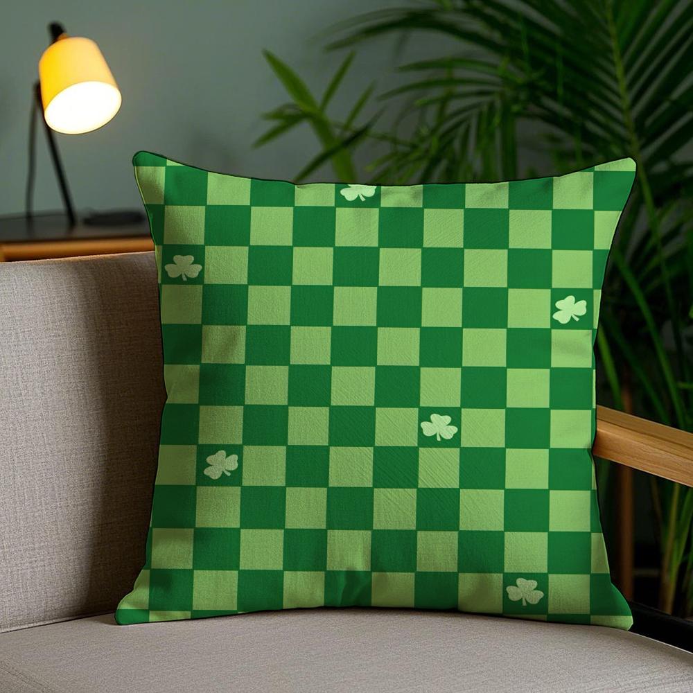 St Patricks Day Gift Cushion Cover Soft Plush Fabric DoubleSided Printed Sofa Cushion Cover for All Seasons Home Decor Gift
