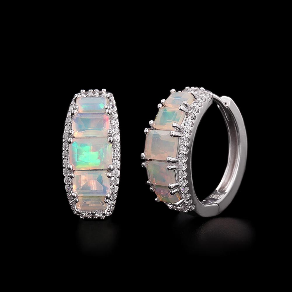 Women's 925 Sterling Silver Jewelry Set Octagonal Opal 6.1CT Natural Gemstones Simple Design Clasp Earrings Rings for Fine Gifts