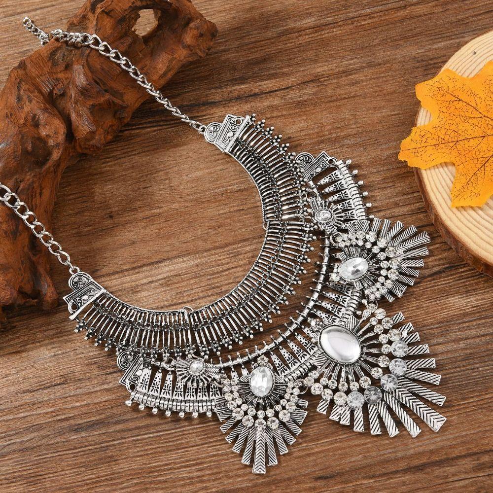 Exquisite Rhinestone Exaggerated Necklace Tassel Bohemian Style Necklace  Festival
