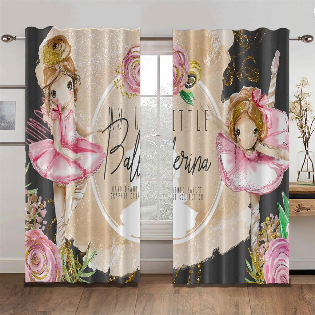 Lovely Parisian Dance Girl Princess Elf Pink Light Filtering Drapes Window Curtains for Living Room Bedroom Decor 2 Pieces