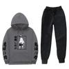 Unisex Anime-Inspired Hooded Sweatshirt Set Winter Thick Cotton Blend Tracksuit Teens Adults